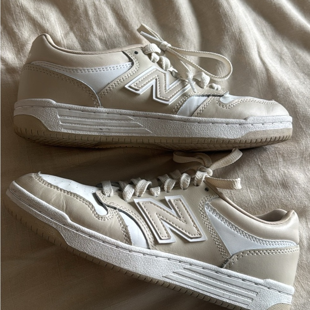 New Balance Cream and White Low-Top Sneakers